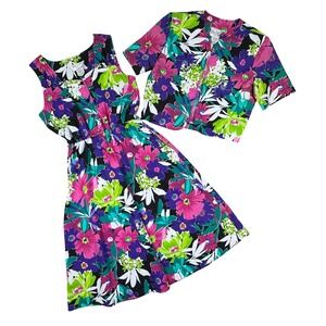 New‎ Looks Women's 2 Piece Dress Set Floral Midi Elastic Waist Multi Color Sz 12